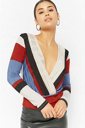 Striped Plunging Surplice Top