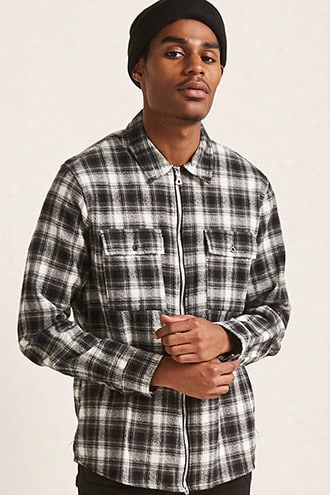 Zip-front Plaid Shirt