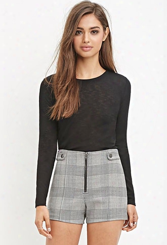 Zippered  Glen Plaid Shorts