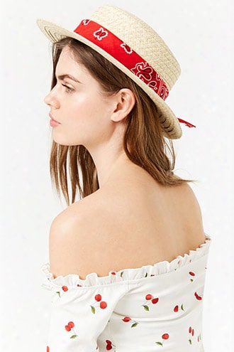 Bandana-band Straw Boater Hat