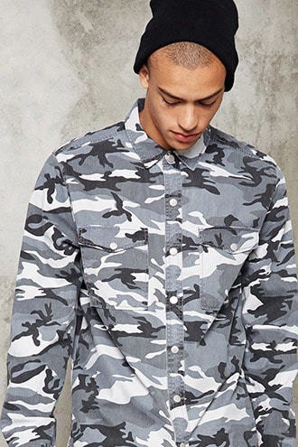 Camo Print Button-front Jacket