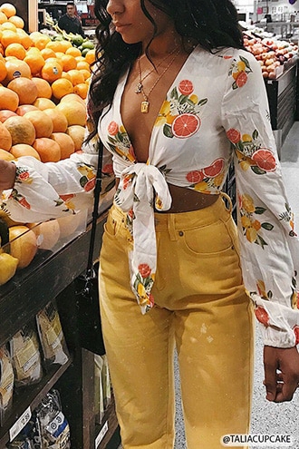 Citrus Print Tie-front Crop Top