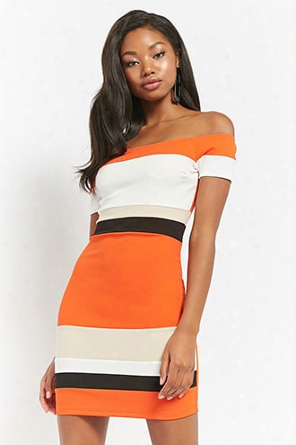 Colorblock Off-the-shoulder Dress