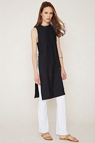 Contemporary Pinstriped High-slit Tunic