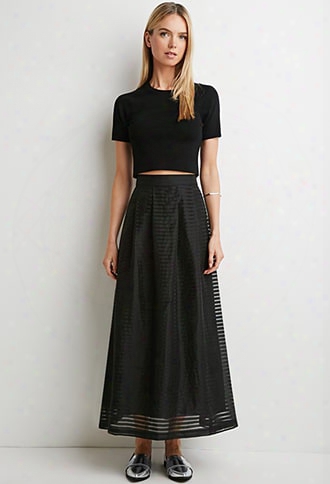 Contemporary Pleated Shadow Stripe Maxi Skirt