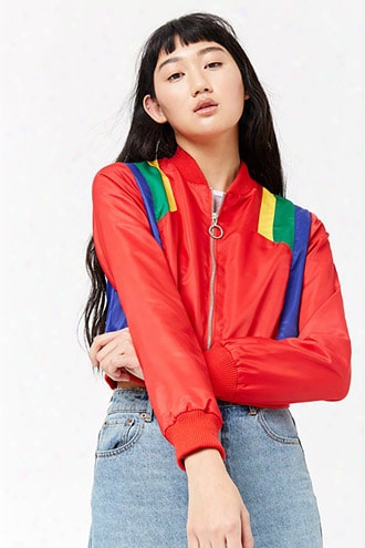 Cropped Colorblock Bomber Jacket