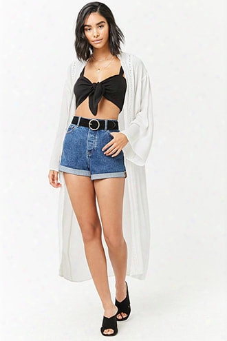 Embroidered Scalloped Longline Kimono