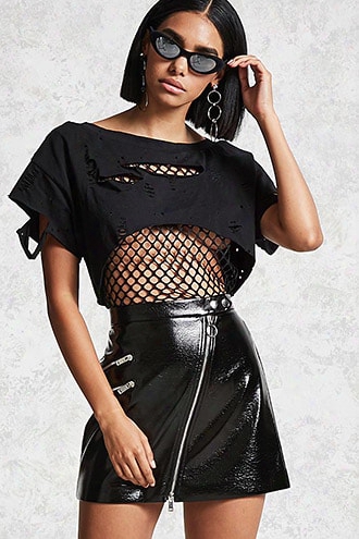 Faux Patent Leather Zip Skirt