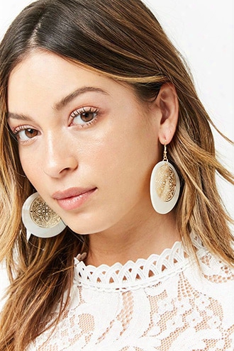 Faux Shell & Filigree Disc Drop Earrings