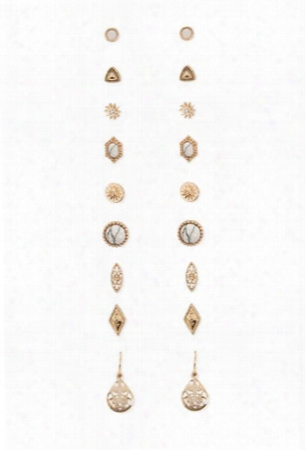 Faux Stone Stud & Drop Earring Set