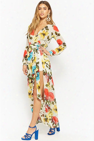 Floral Shadow-striped Maxi Dress