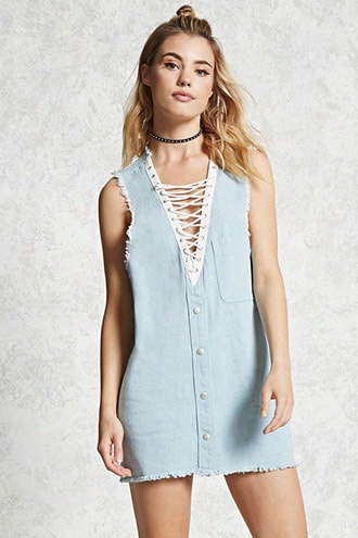 Frayed Lace-up Denim Dress