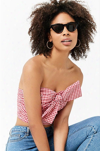 Gingham Tie-front Tube Top