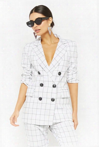 Grid Print Double-breasted Blazer