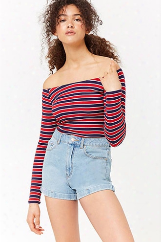 High-rise Cuffed Denim Shorts