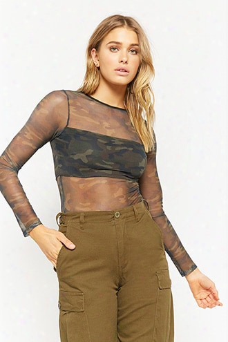 Mesh Camo Print Bodysuit