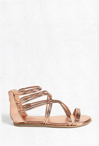 Metallic Faux Leather Caged Sandals