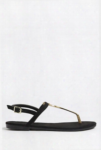 Metallic Faux Leather Thong Sandals