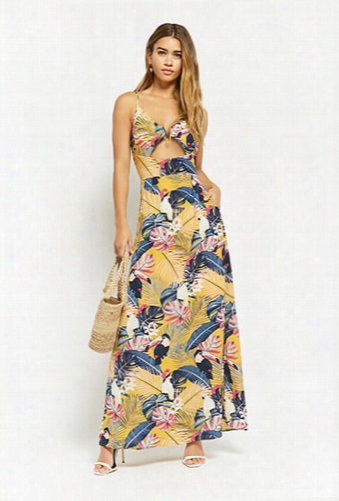 Nature Print Cutout Maxi Dress