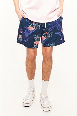 Ocean Current Flamingo Print Swim Trunks