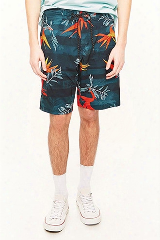 Ocean Current Floral Print Swim Trunks