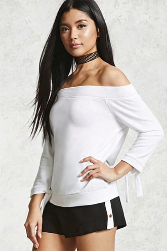 Off-the-shoulder Tie-sleeve Top