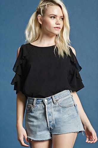 Open-shoulder Ruffle Tee