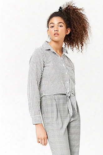 Pinstriped Tie-front Shirt