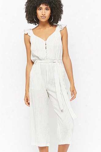 Pinstriped Tie-waist Jumpsuit