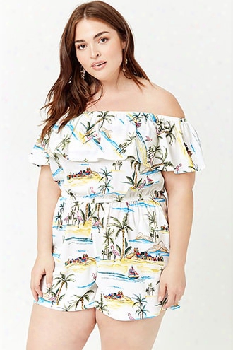 Plus Size Beach Motif Romper