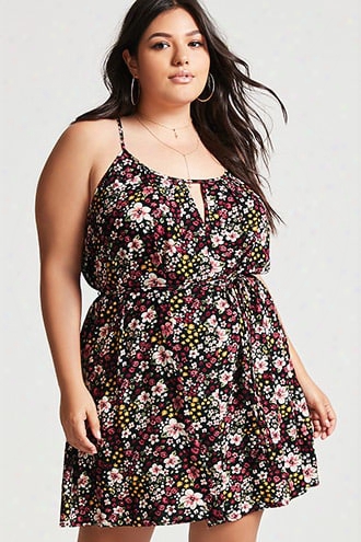 Plus Size Belted Floral Dress