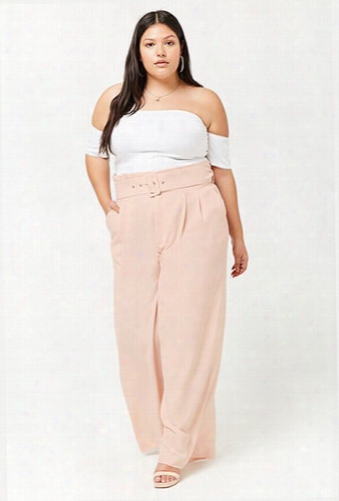 Plus Size Belted High-rise Palazzo Pants