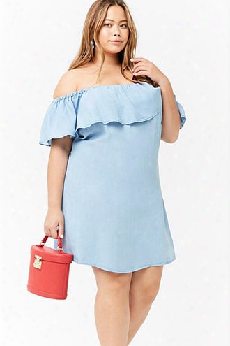 Plus Size Chambray Off-the-shoulder Dress