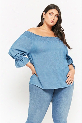 Plus Size Chambray Off-the-shoulder Top