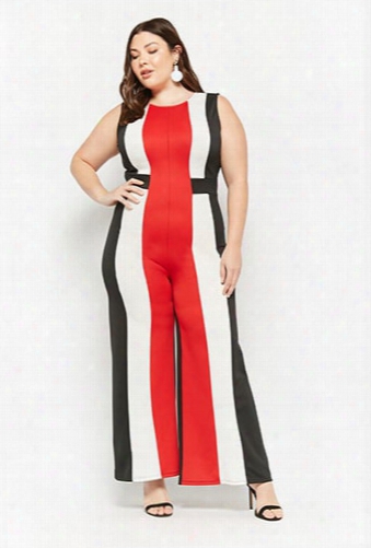 Plus Size Colorblock Wide-leg Jumpsuit