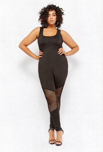 Plus Size Fishnet-panel Jumpsuit