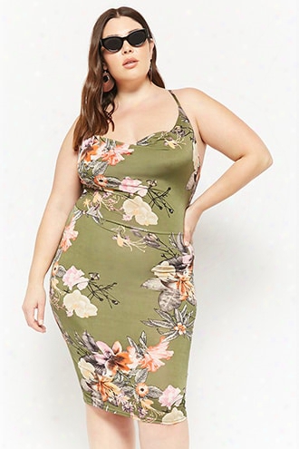 Plus Size Floral Cowl Neck Bodycon Dress