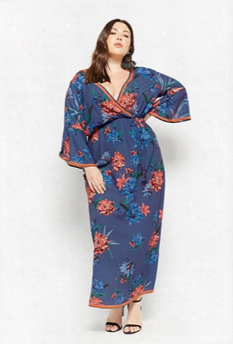 Plus Size Floral Faux-wrap Maxi Dress