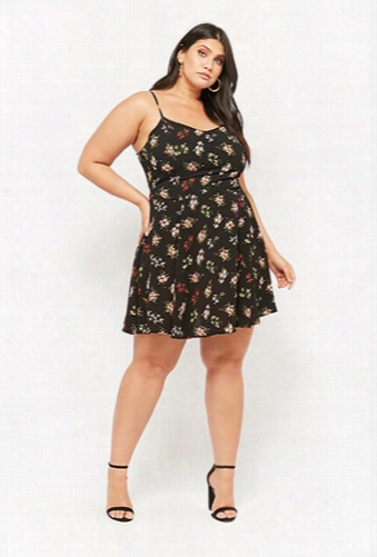 Plus Size Floral Lace-up Skater Dress