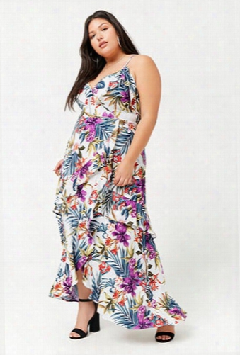 Plus Size Floral Print Open-shoulder Dress