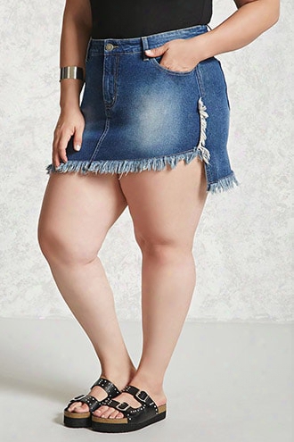 Plus Size Frayed Denim Skirt