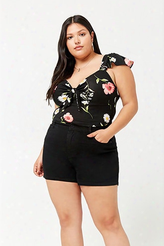 Plus Size High-rise Denim Shorts