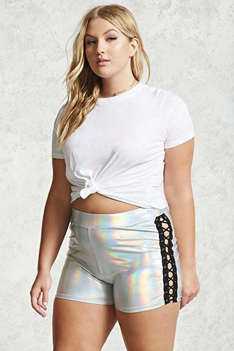 Plus Size Holographic Shorts