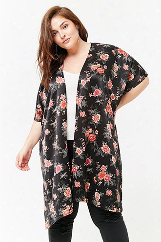 Plus Size Longline Floral Kimono