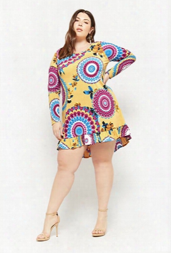 Plus Size Medallion Print High-low Tunic