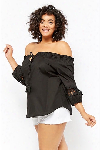 Plus Size Off-the-shoulder Crochet-trim Top