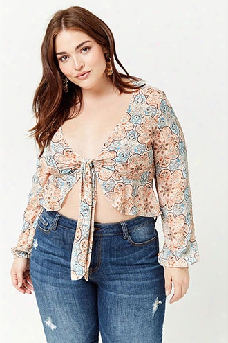 Plus Size Paisley Tie-front Top