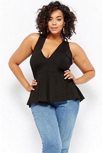 Plus Size Plunging Flounce-hem Top