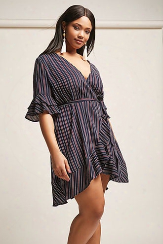 Plus Size Ruffle Trim Stripe Dress