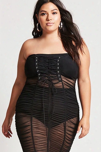 Plus Size Shirred Mesh Dress